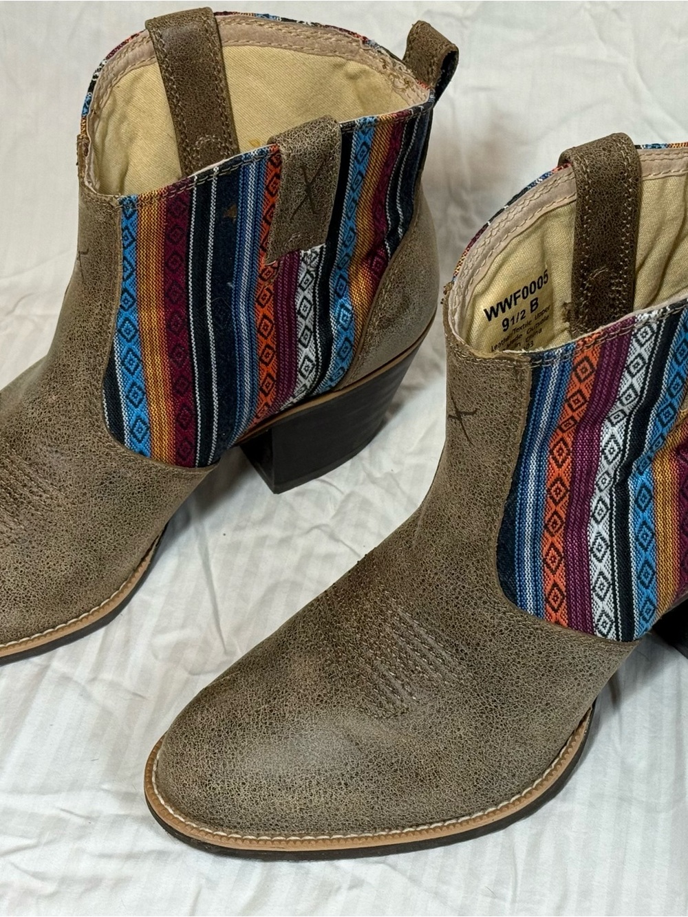 Twisted X Taupe Ankle Booties with Multicolor Textile Panels